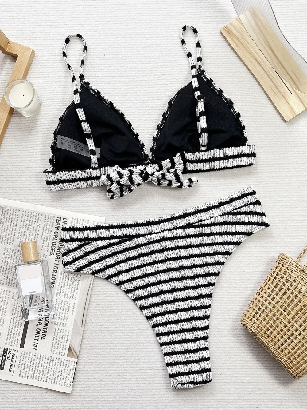Model wearing a Striped V-Neck Two-Piece Swim Set – colorful bikini with flattering V-neckline

