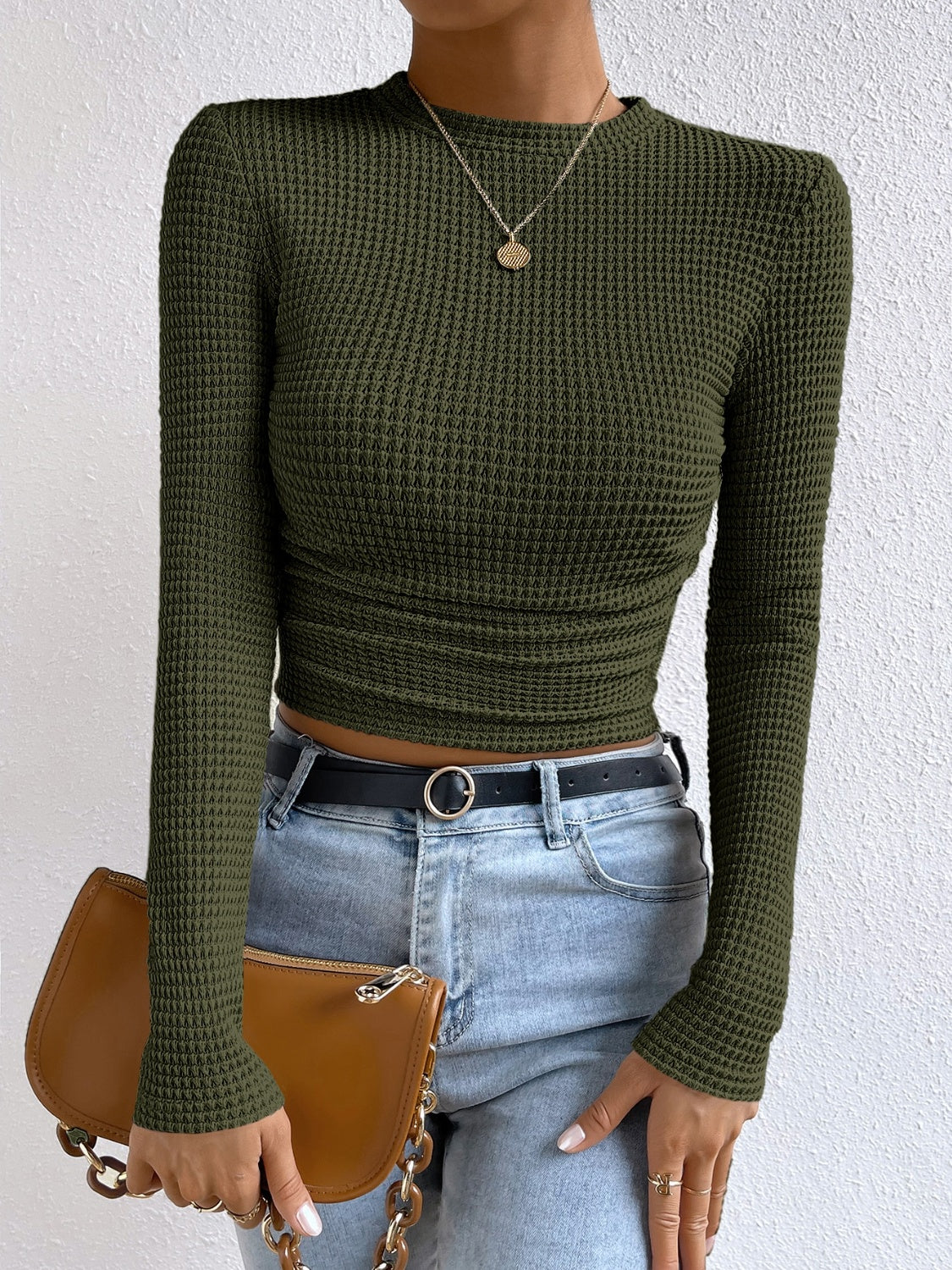 Honey Round Neck Long Sleeve T-Shirt Trendsi