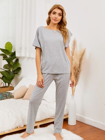 Round Neck Top and Pants Lounge Set - House of Cardwell