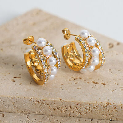 Pearl Titanium Steel C-Hoop Earrings - House of Cardwell