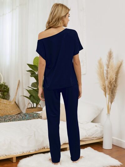 Round Neck Top and Pants Lounge Set - House of Cardwell