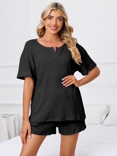 Notched Short Sleeve and Shorts Lounge Set - House of Cardwell