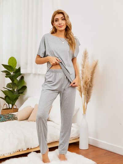 Round Neck Top and Pants Lounge Set - House of Cardwell