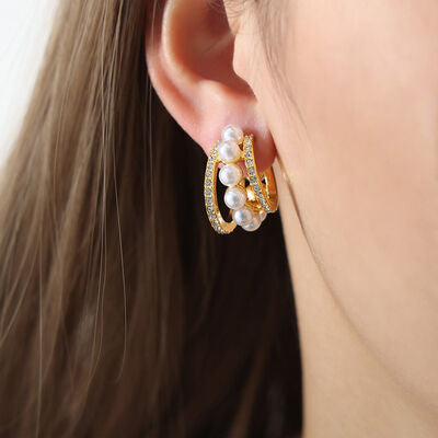 Pearl Titanium Steel C-Hoop Earrings - House of Cardwell