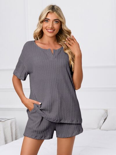 Notched Short Sleeve and Shorts Lounge Set - House of Cardwell