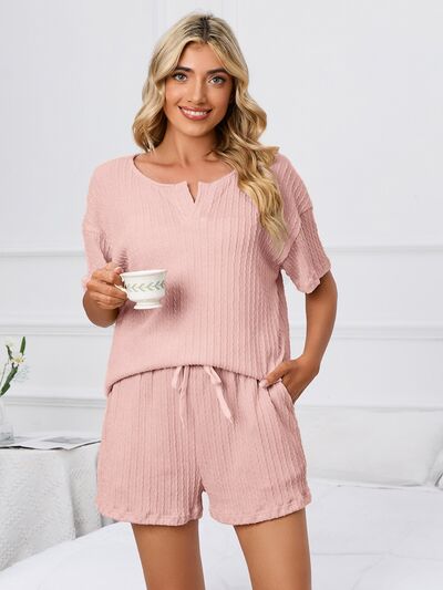 Notched Short Sleeve and Shorts Lounge Set - House of Cardwell