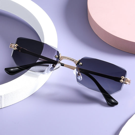 Polygon Cut Edge Rimless Sunglasses Women's Fashion Glasses Instagram Style Street Sunglasses eprolo