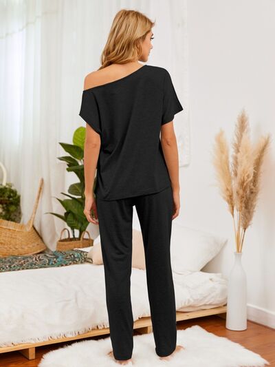 Round Neck Top and Pants Lounge Set - House of Cardwell