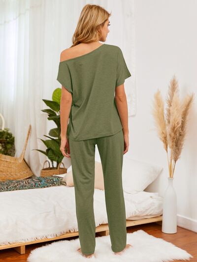 Round Neck Top and Pants Lounge Set - House of Cardwell