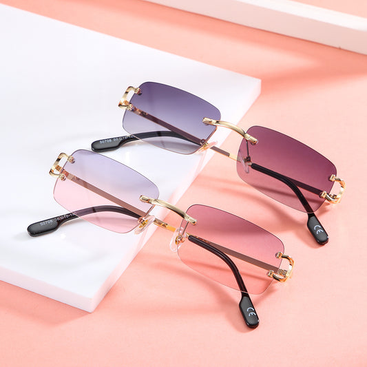 Square Rimless Sunglasses With Cut Edges For Women's Fashion Ins Style Street Sunglasses Personality Small Glasses eprolo