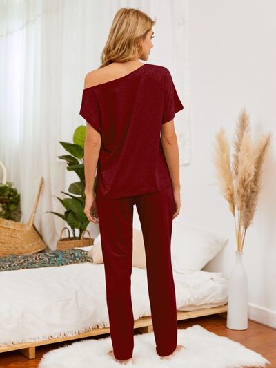 Round Neck Top and Pants Lounge Set - House of Cardwell