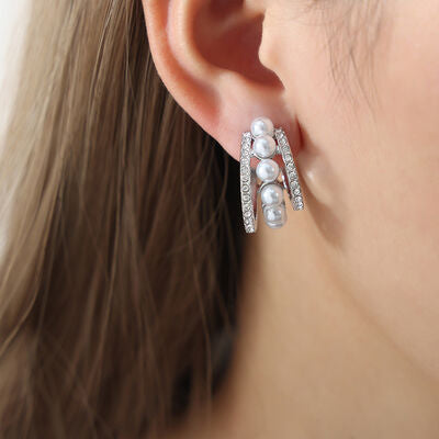 Pearl Titanium Steel C-Hoop Earrings - House of Cardwell